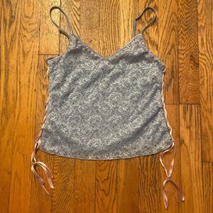 act int coquette y2k blue lace camisole crop top fairy pink ribbon size medium